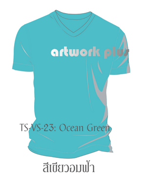 T-Shirt, TS-VS-23, เสื้อยืดคอวี สีเขียวอมฟ้า